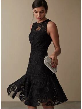 Reiss Adia Fit And Flare Lace Black Dress, size US 4